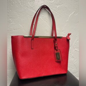 Aldo Vibrant Red Tote with Elegant Gold Trim